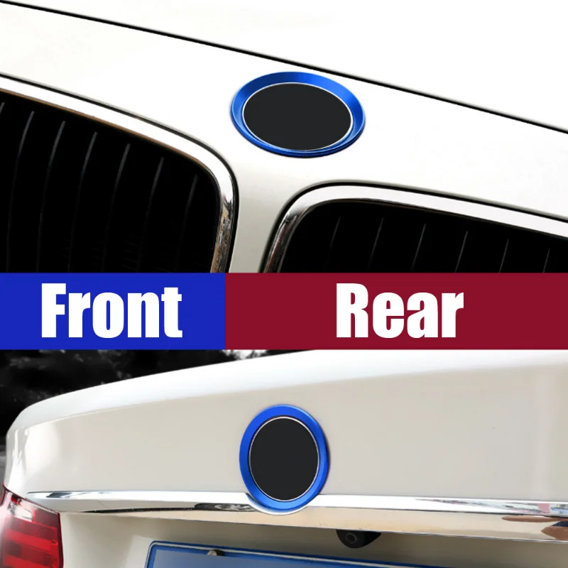 Car Front Rear Emblem Ring Trim Circle Auto Hood Trunk Logo Surrounding Ring Badge Cover Blue/ Red Car Decor Accessories for BMW