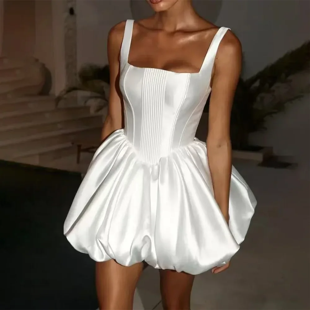 

Square Collar Mini Evening Dresses Formal Party Prom Gowns Spaghetti Strap Cocktail A-Line Short Evening Prom Dresses Customized