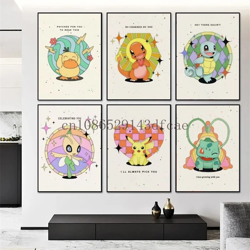 

Anime Pokemon Canvas Painting Bulbasaur Charmander Squirtle Poster and Print Watercolor Wall Art Picture Home Decor Kids Gifts