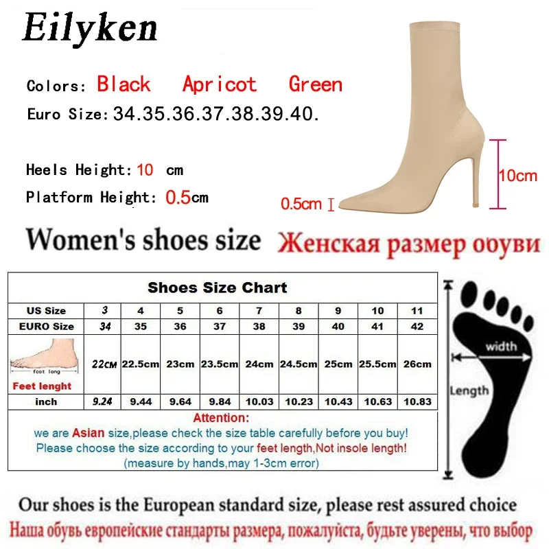 Eilyken 2024 New Fashion Stretch Fabric Women Ankle Boots Autumn Winter Female Pointed Toe Thin Heels Party Prom Socks Shoes