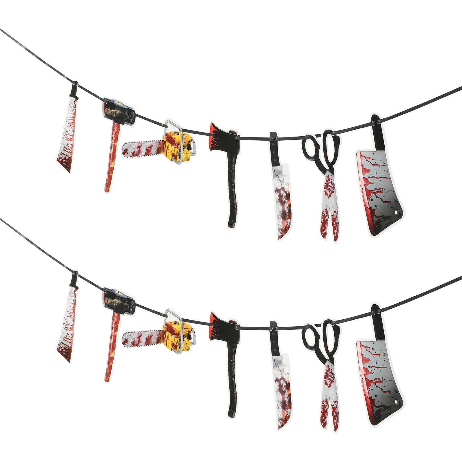 

2 Sets Halloween Banner Spooky Decorations Indoor Hanging Bunting Wired Flags Reusable Paper Party Props Creative Pendant