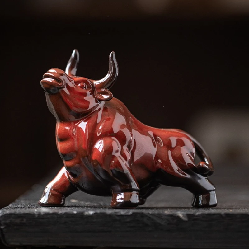 

1Pcs Ceramic Bullfighting Statue Bull Wall Street Bull Sculpture Office Feng Shui Decoration Animal Statue Decoration