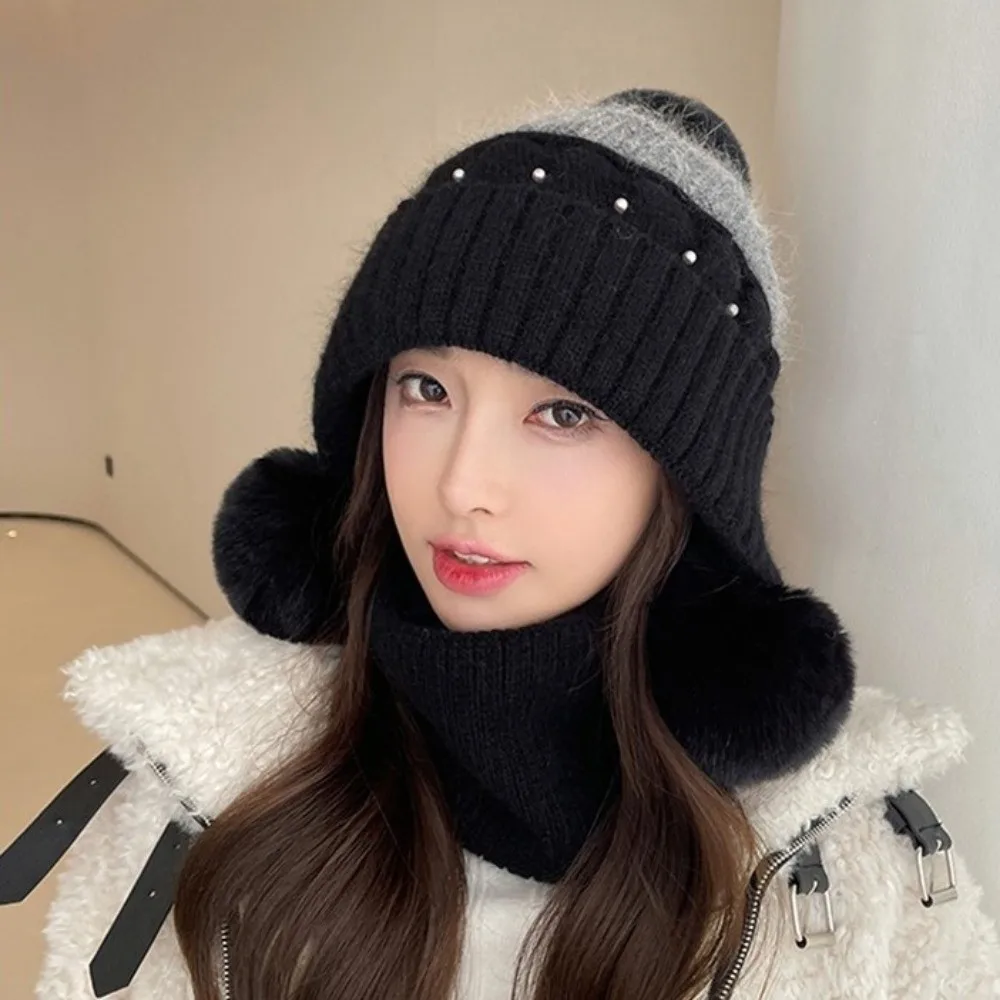 

Simple Solid Color Woolen Knitted Cap Knitted Cold-proof Plush Beanie Hat Thickened Windproof Ear Protection Hat Winter