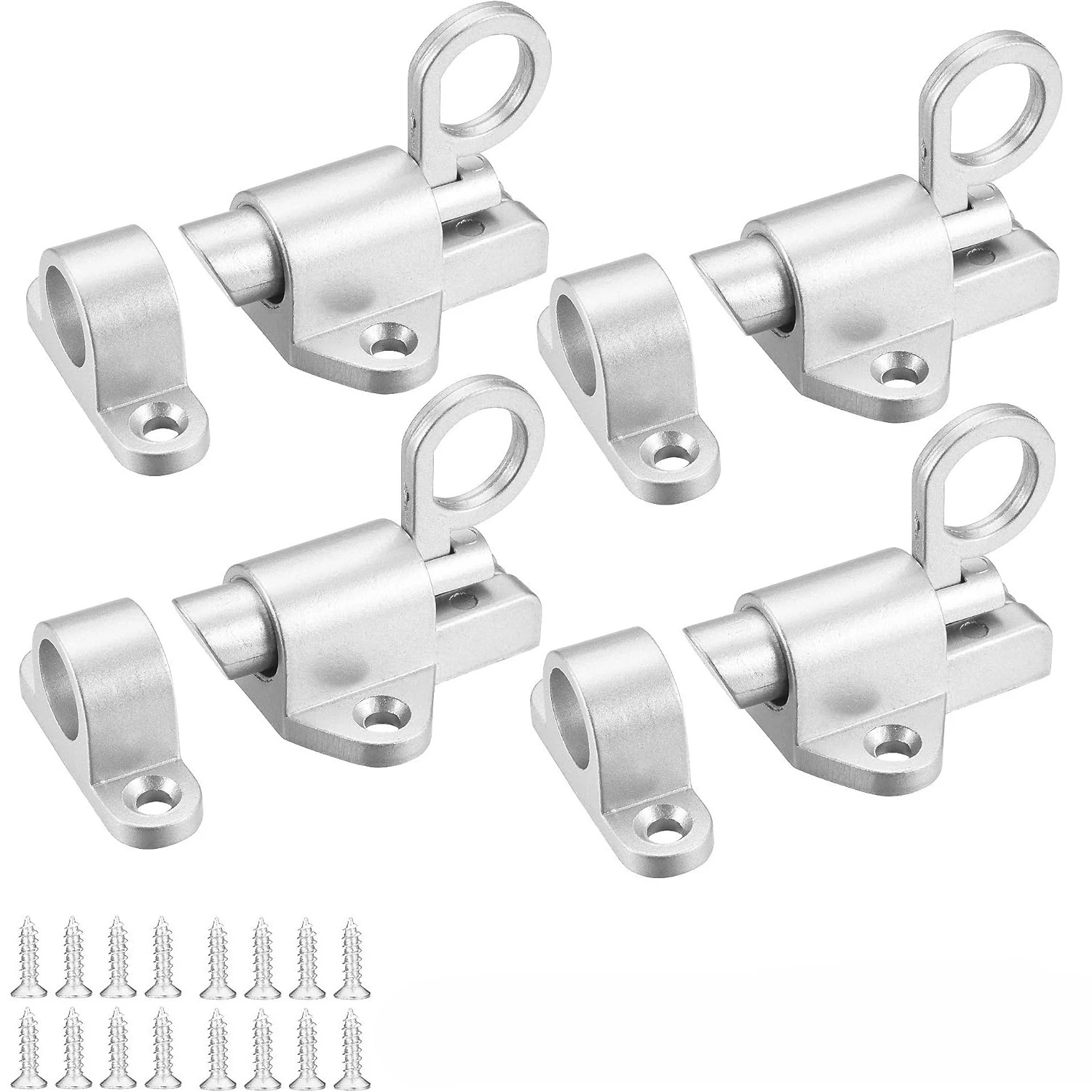 1-4PC Self-Locking Spring Gate Latch Aluminum Alloy Safety Bolt Lock for Wooden Fence Pool Gate Cabinet Window