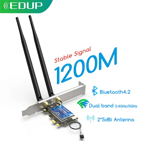 EDUP 9620 AC1200Mbps WI-FI With Bluetooth 4.2 PCI Express Adapter 2.4GHz/5.8GHz Wireless Card for PC Long Range High Speed