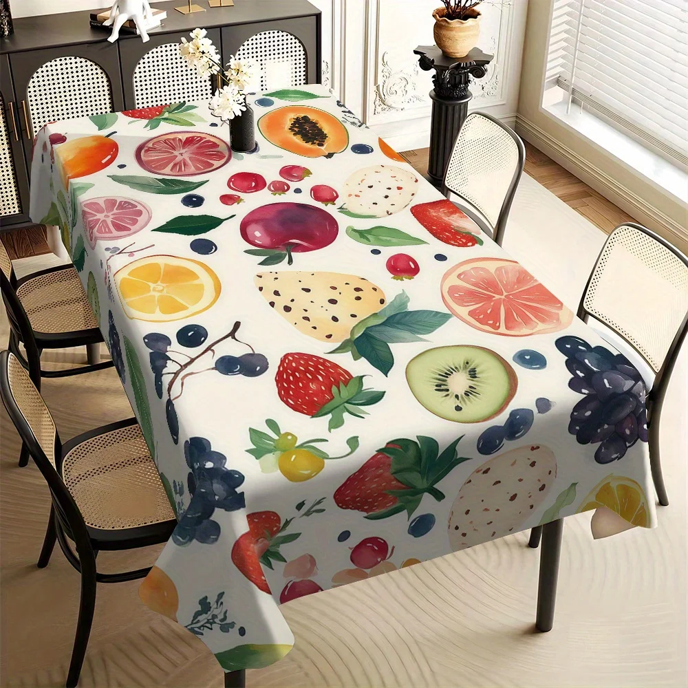 1pc Vibrant Fruit Print Tablecloth - Durable Polyester Rectangular Table Cover For Dining & Kitchen Machine-Made Easy-Clean Deco