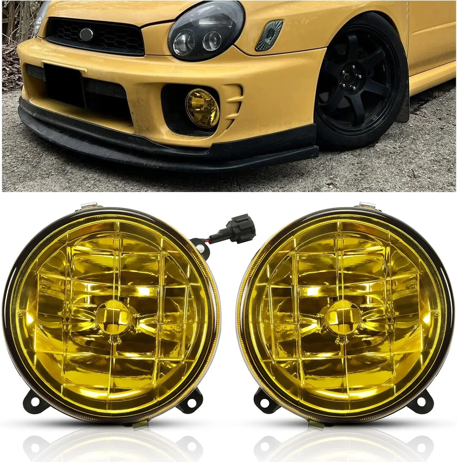 

HECASA Pair Yellow Glass Fog Lights Lamps Compatible with 2002-2003 SUBARU IMPREZA RS/WRX With Halogen bulbs Replacement for SU2