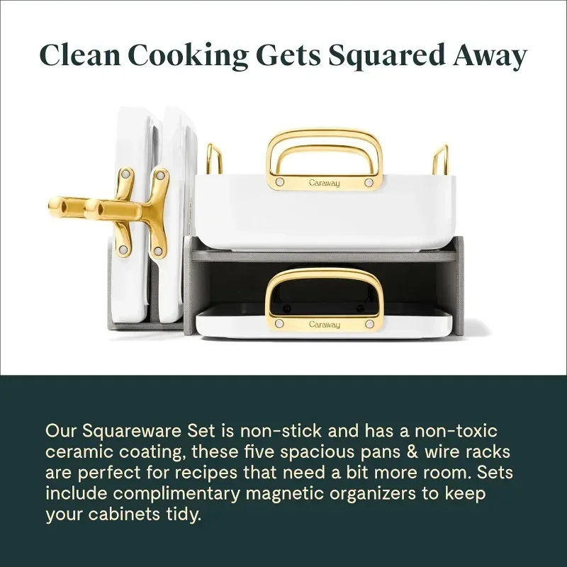 Square Cookware Set - Square Pans Set - Perfect for Griddling, Toasting, Searing, Roasting, and More - Non-Stick Ceramic