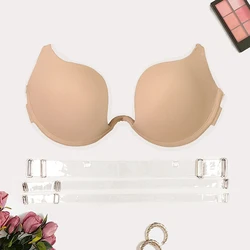 BEAUWEAR Women Small Size Underwire U-shape Plunge Bra Push Up Plain Strapless Backless Lingerie for Party/Wedding