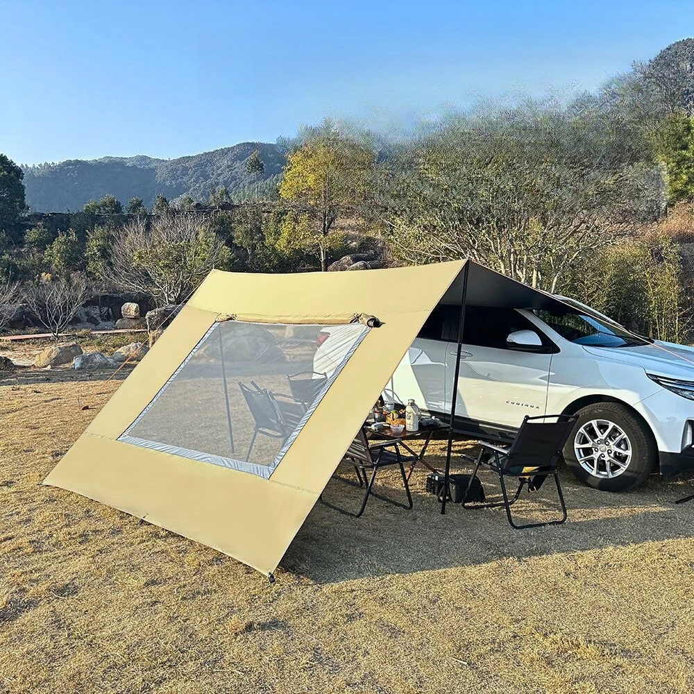 Outdoor Canopy Tent Black Rubber Oxford Cloth Rainproof and Sun Proof Sunshade Canopy Portable Self Driving RV Camping Tent