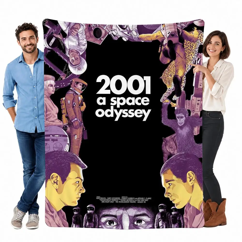 Futuristic Movie 2001: A Space Odyssey Throw Custom Printed Flannel Fleece Blanket for Sofa Bed Office Travel & Camping