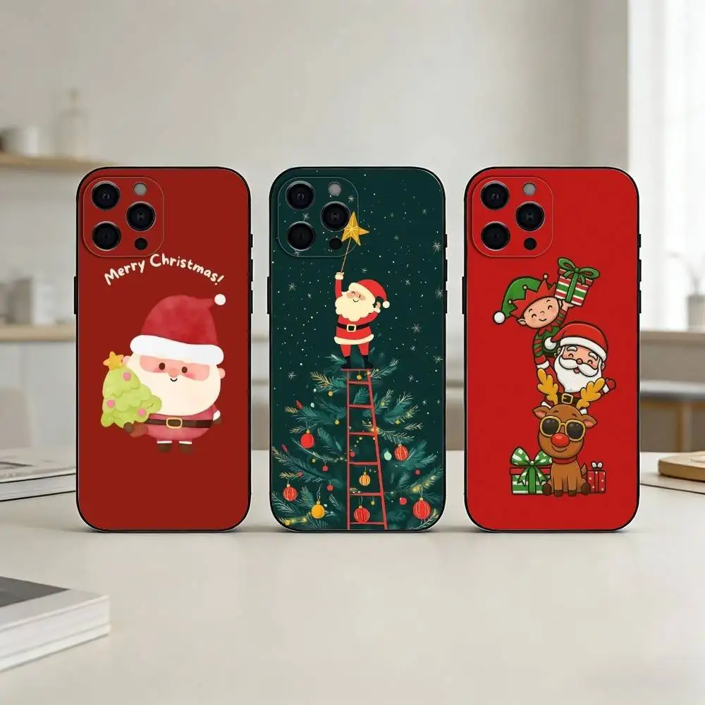 Christmas Santa Claus Phone Case For iPhone 17,16,15,14,13,12,11 Plus,Pro,Max,Mini Silicone black Soft Cover