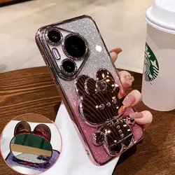 Luxury Cover for Pura 70 pro Glitter Stand Holder Case For Huawei pura 70 ultra Pro Honor200 Lite Bracket Shockproof Case pura70