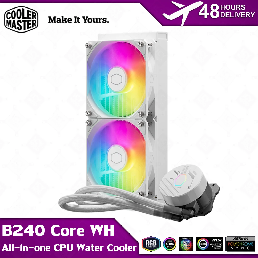 Cooler Master 240mm Radiator All-in-one CPU Water Cooler ARGB Dual Cavity Cooling for AM5/AM4/AM3 LGA1700/1200/115x B240 Core