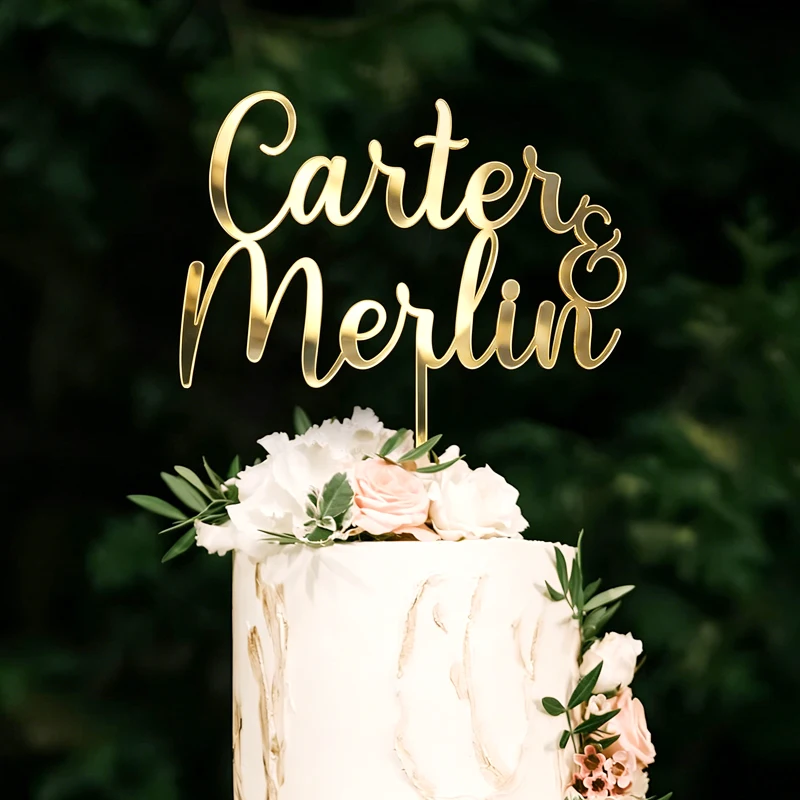 Cake Topper Personalized Name, Cake Decoration Topper for Bride Bridegroom Name, Acrylic Cake Topper and Wooden Cake Topper