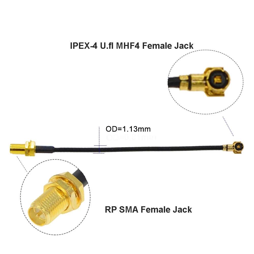 BEVOTOP 10pcs 4 Cable 4 4 Female to RP-SMA/SMA Female WIFI Antenna RF Cable RF1.13 Pigtail Extension Cable Assembly