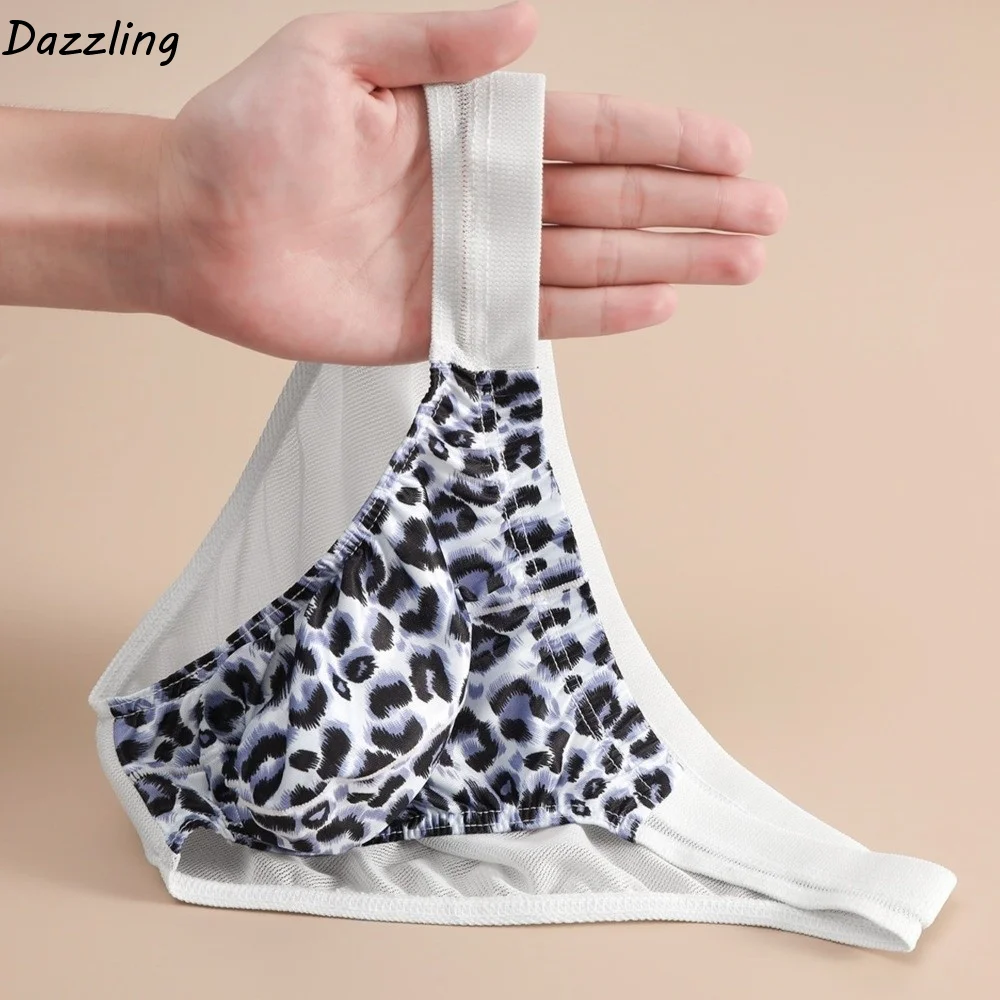 

Comfortable Lingerie Leopard Triangle Panties Breathable Mesh Men Thin Briefs Low Waist Transparent Underwear for Men Men