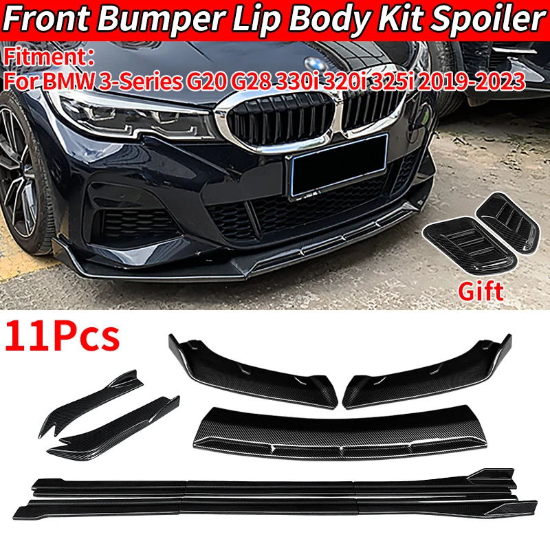 For BMW 3-Series G20 G28 330i 320i 325i 2019-2023 Car Front Bumper Splitters Lip Body Kit Spoiler Side Skirts Rear Wrap Angle