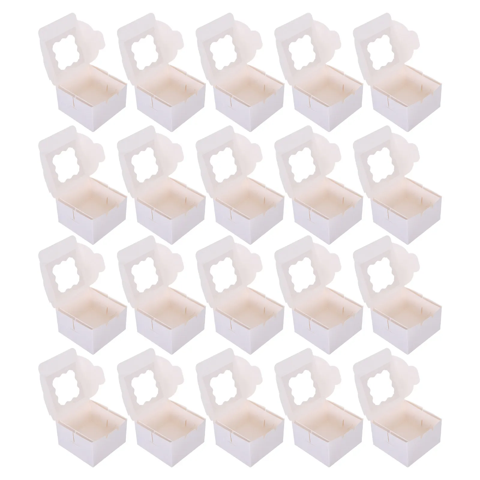 20Pcs Elegant Wave Design Pastry Boxes 10.2x10.2x6.4cm Transparent Window Macaron Boxes for Cupcakes Cookies Donuts Party Favor