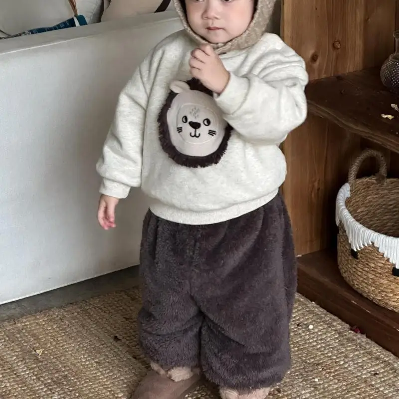 

2025 Winter New Baby Warm Clothes Set Boys Girls Cute Cartoon Fleece Sweatshirt + Pants 2pcs Suit Cotton Toddler Outfits