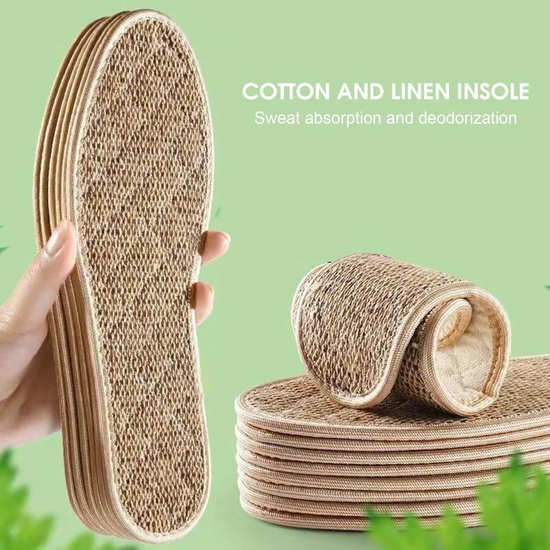 Cotton Linen Breathable Shoe Insoles Sweat Absorb Anti Odor Washable Arch Support Comfort Foot Pads
