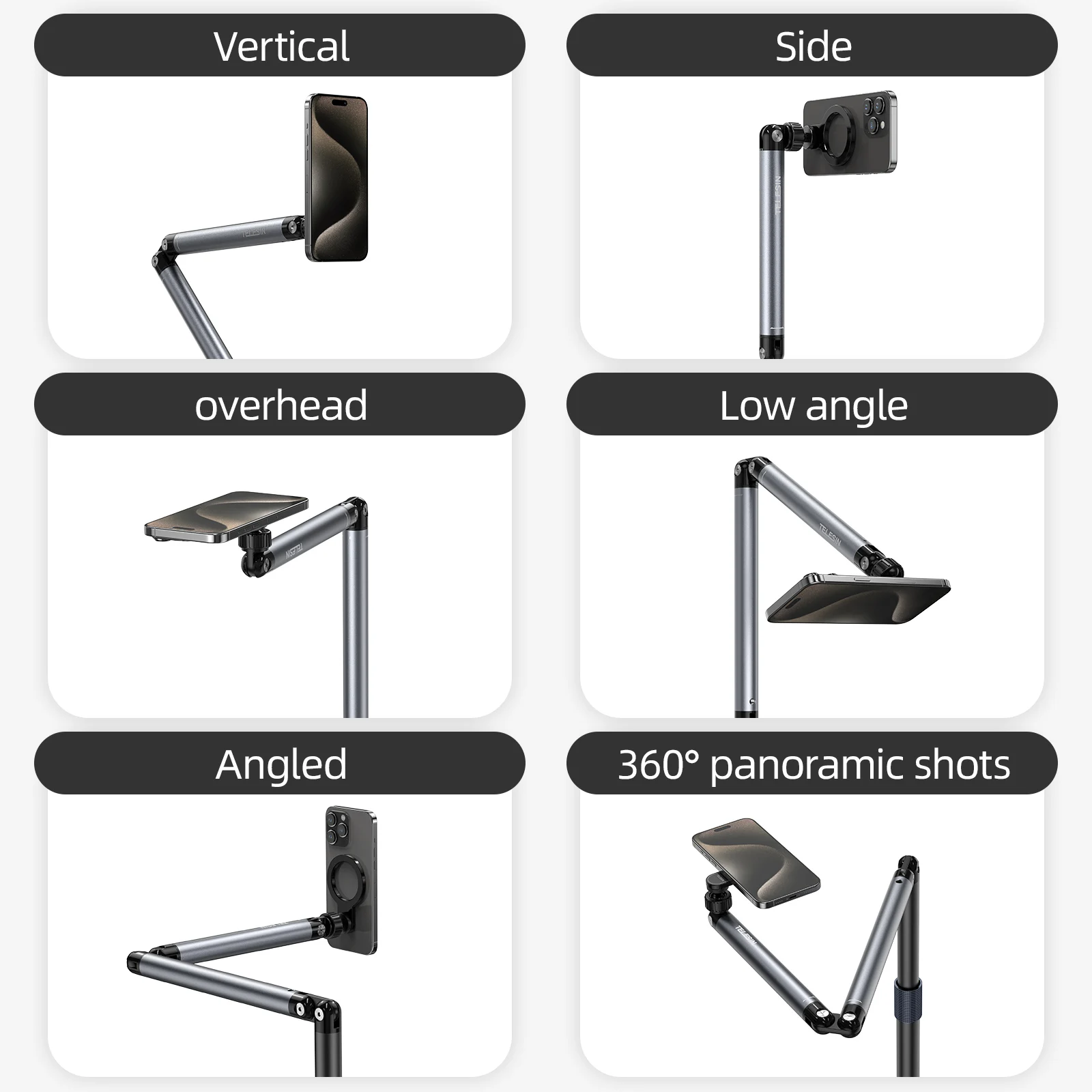 TELESIN Magnetic Mobile Phone Floor Stand Cantilever Live Broadcast Tablet Bracket Lifting Bracket Universal Mobile Phone Holder