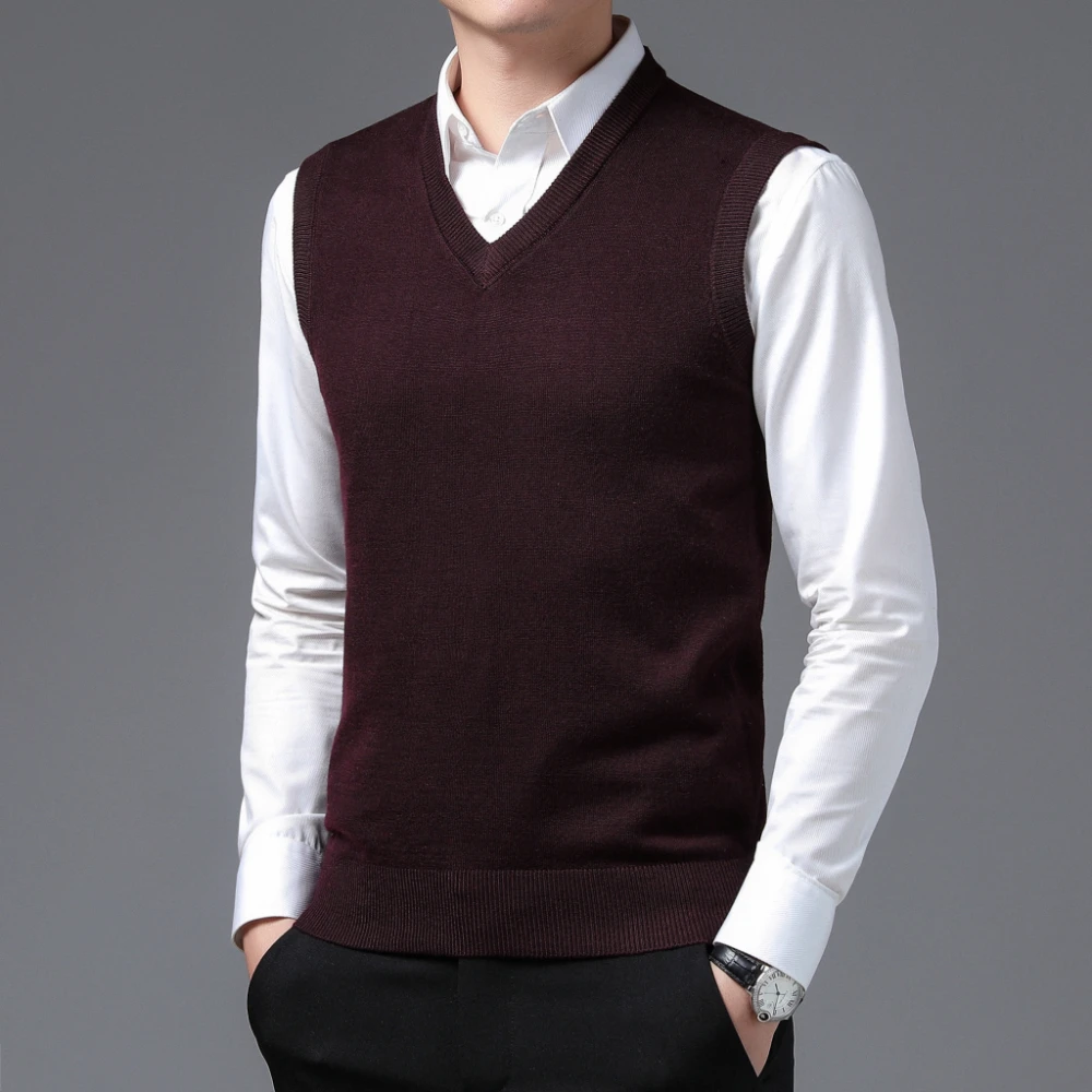 COODRONY Brand Mens Knitted Wool Vests Classic Pure Color Sleeveless Sweater Vest A&W Warm V-neck Business Casual Menswear 5094