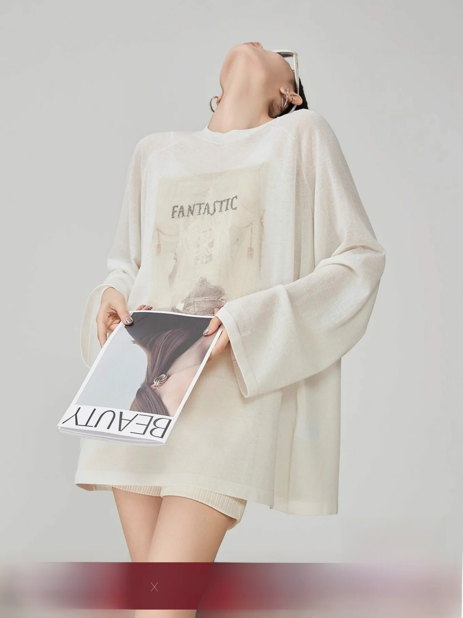 

Белая винтажная женская футболка с длинным рукавом, свободного кроя, в корейском стиле, тонкая, с защитой от солнца, весенняя новинка, полиэстер