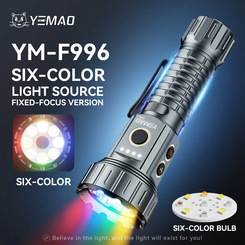

YM-F996 Six-Color Light Source 2000LM Handheld Flashlights with Clip Magnetic Rechargeable Torch For Outdoor Camping UV Light