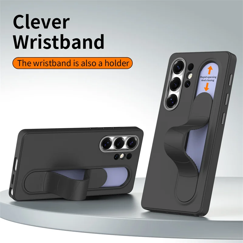 Smart Silicone Wristband Bracket Phone Case For Samsung Galaxy S23 S24 S25 S26 Ultra Plus Intellgent Control Buttons TPU Cover