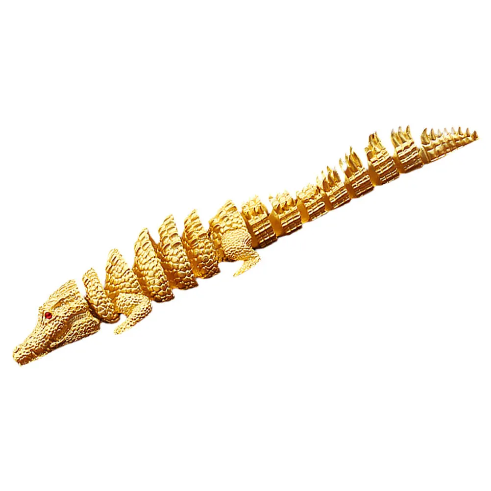 

Gold Alligator Statue Ornament Movable Joints Metal Desktop Decoration Retro Vintage Good Luck Animal Sculpture Home Office