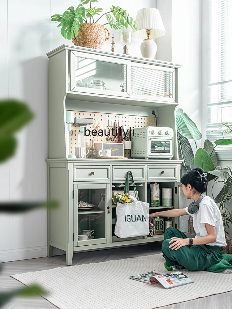 Solid Wood Sideboard Living Room Integrated Wall Tea Kitchen Bowl Cabinet Green Large Capacity Wine Cabinet