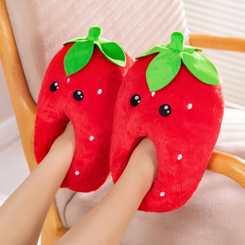 Cute Pineapple Strawberry Fruit Series Bag and Home Office Women's Shoes Winter Warm Fruit Cotton Slippers