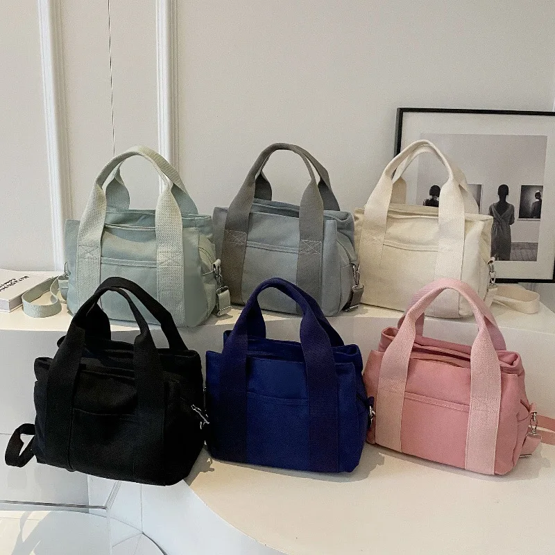 Large Capacity Canvas Tote Bag Women's Crossbody Bag Multi-Layer Single Shoulder Bag Korean Style Pure Color Handbag