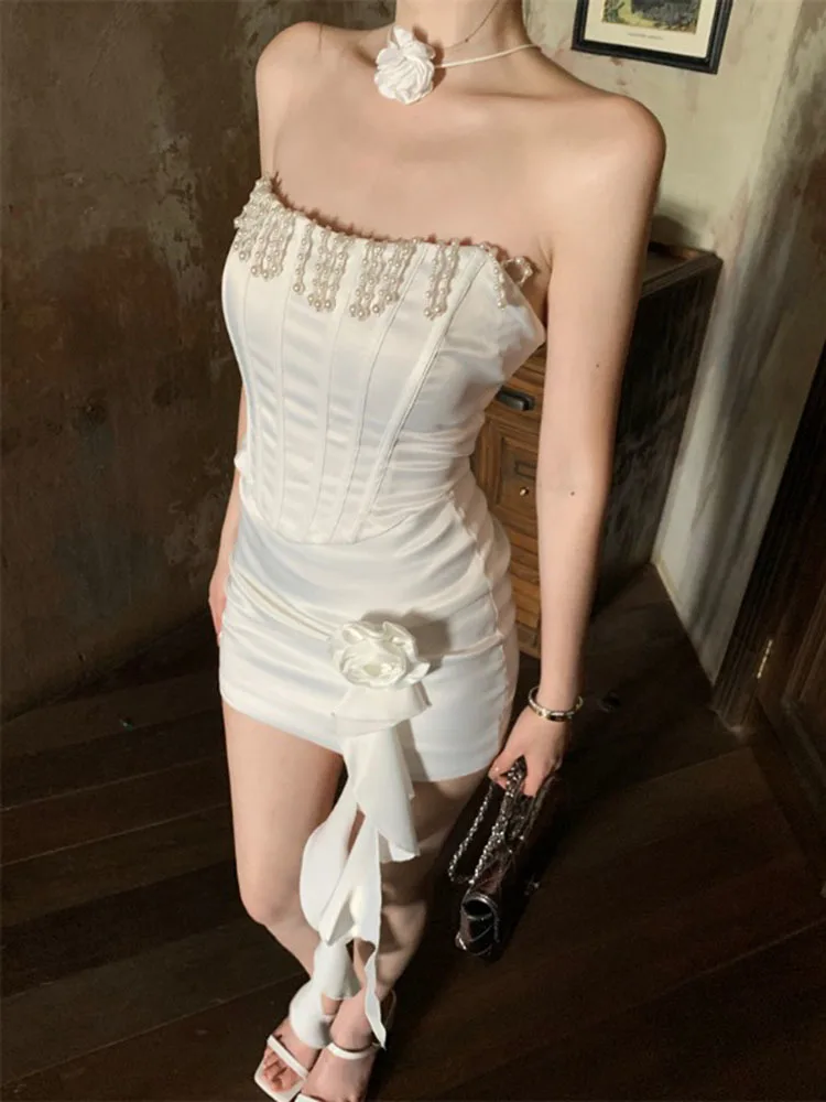 Heavy Industry Nail Bead Bra Vest Sleeveless Fishbone Top Women's Summer Sexy Set Wrapped Hip Half Skirt Two Piece Set