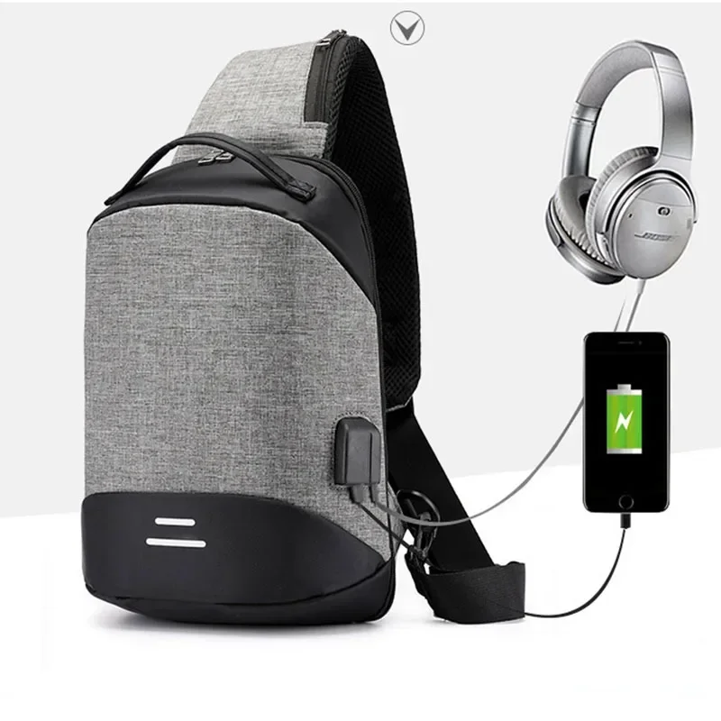 Imagem -02 - Bolsa de Peito Impermeável para Homens Bolsas do Mensageiro Bolsas Transversais do Corpo Carga do Usb Sling Masculino Bagpack do Curso Menino