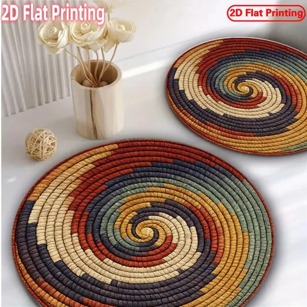 2/4Pcs Round Vintage Spiral Placemats Set, Earth‑Tone Non‑Slip Heat‑Resistant Table Mats for Home Elegant Dining Table Decor