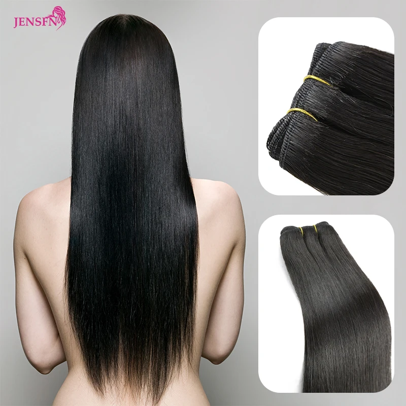 JENSFN Straight Human Hair Weft Bundles Extensions  16"-26" Remy Natural Hair Sew In Weaves  Brown Blonde Color Thickening