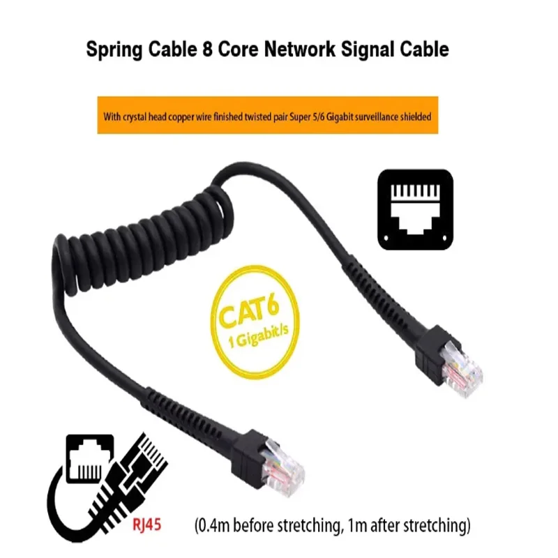 Cat6 Ethernet 8P8C UTP Male to Male Retractable Ethernet Patch Cable RJ45 Network LAN Stretch Coiled Cord 1m/2m