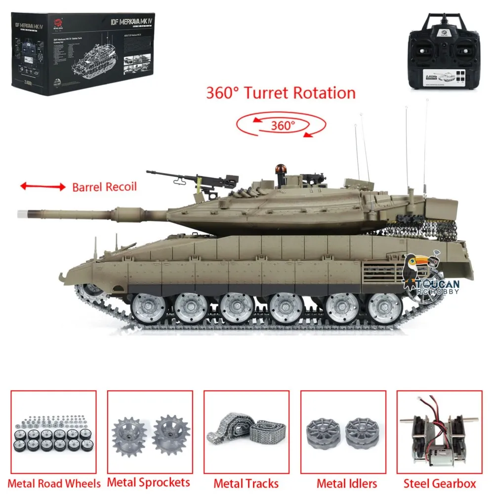 US Stock 1/16 Henglong Military RC Tank IDF Merkava MK IV Metal Tracks Road Wheels Idlers TK7.0 Remote Control Panzer Model Toys
