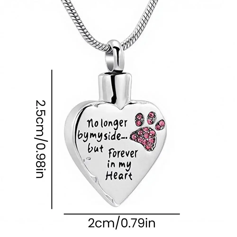Urn Necklace Stainless Steel Heart-shaped Pendant Necklace Commemorative Paw Print Design Leak-proof Sealed Pet Urn Jewelry
