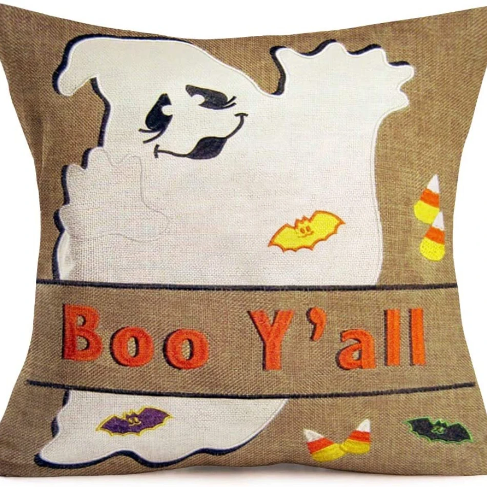 Retro Cute Ghosts Pillowcase Boo Yall Linen Pillow Case Home Decor for Pillows for Bed Couch Sofa Garden Chair Pillow Cover