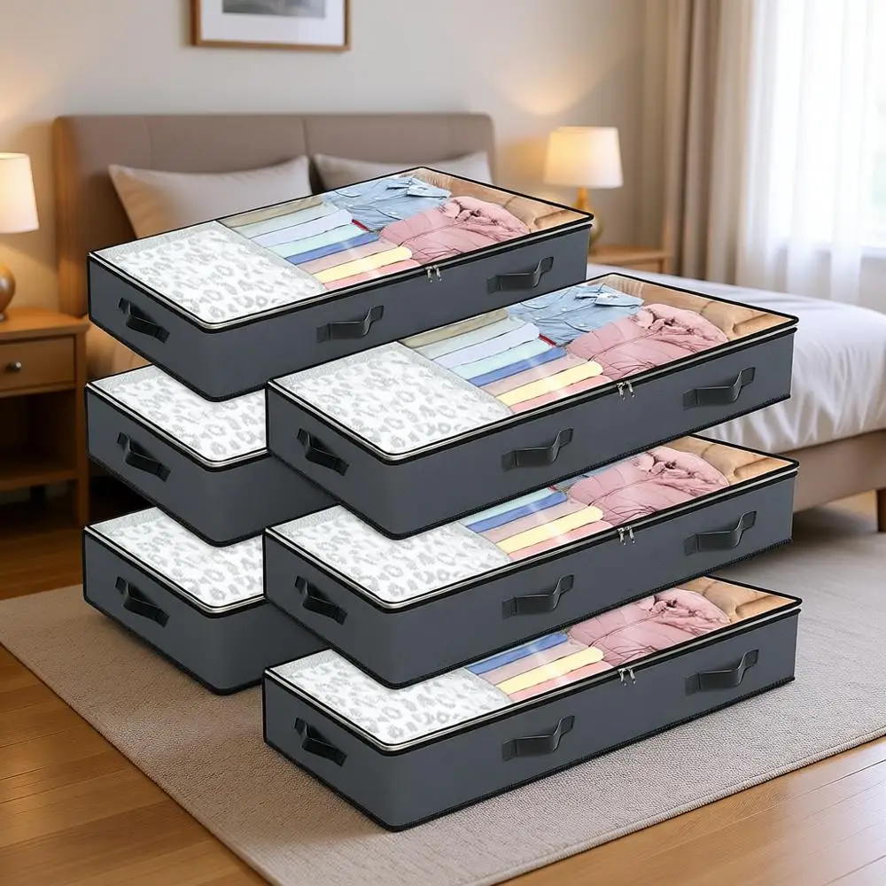 

Набор из 6 контейнеров для хранения под кроватью объемом 90 л для одежды, одеял и постельного белья