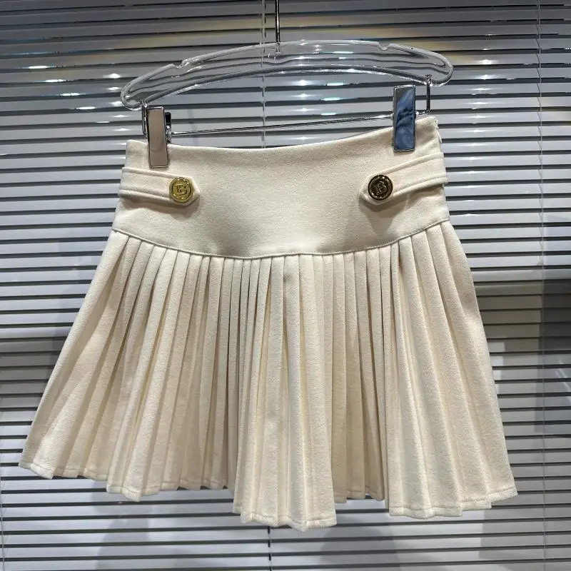

Fashion Designer Woolen Pleated Skirt Women's Newest High Street Mini Skirt q59