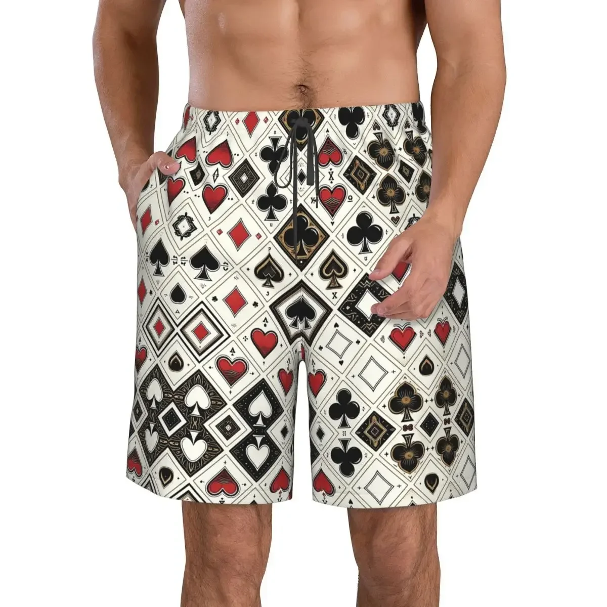 Casino Playing Card Symbols Diamond Heart Spade Clubs Trunks Beach Board Shorts Casual Quick Dry Swim Summer Men Pants