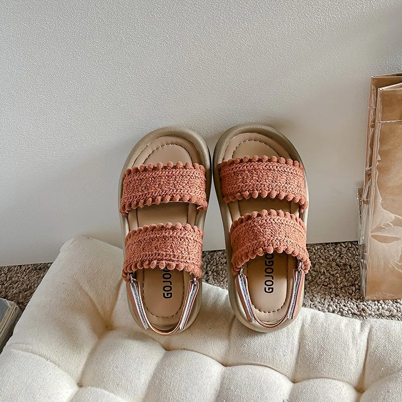 Sandalias de moda para niños y niñas, zapatos de princesa suaves y versátiles con punta abierta, estilo étnico francés, 2024