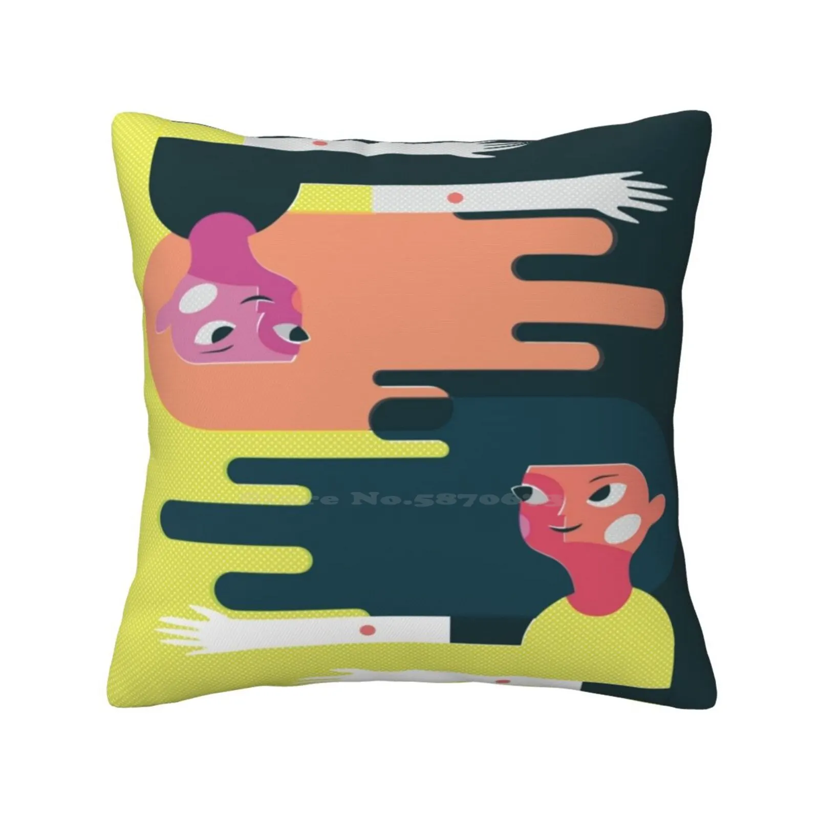 Friend Story 2 Pillow Cover Hug Pillowcase Pink Peach Navy Blue Lime Green Dots Polka Spots Wiggles Swirls Screen House Clouds