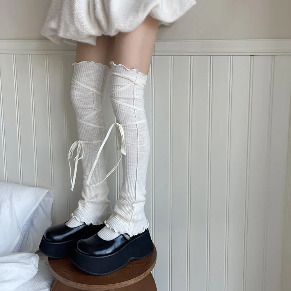 

DIY Strappy Balletcore Leg Warmers Knee High Vertical Stripe Loose Socks Foot Cover Soft Solid Color Boots Cover Streetwear
