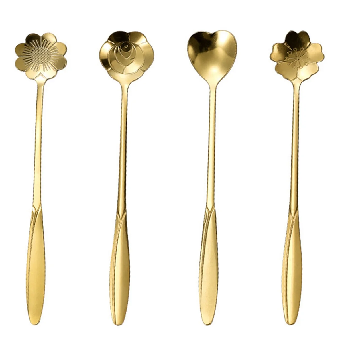 Stainless Steel Cherry Flower Gold Scoop Coffee Spoon Gift Kitchen Dessert Tea Accessories Tableware Decoration Set 13Cm