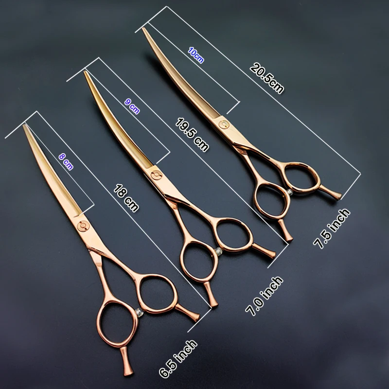 Professional Pet Grooming Scissors, Animal Hair Trimming for Dog, Precise Positions Curved Shears, 6.5', 7.0', 7.5'